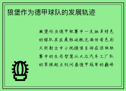 狼堡作为德甲球队的发展轨迹